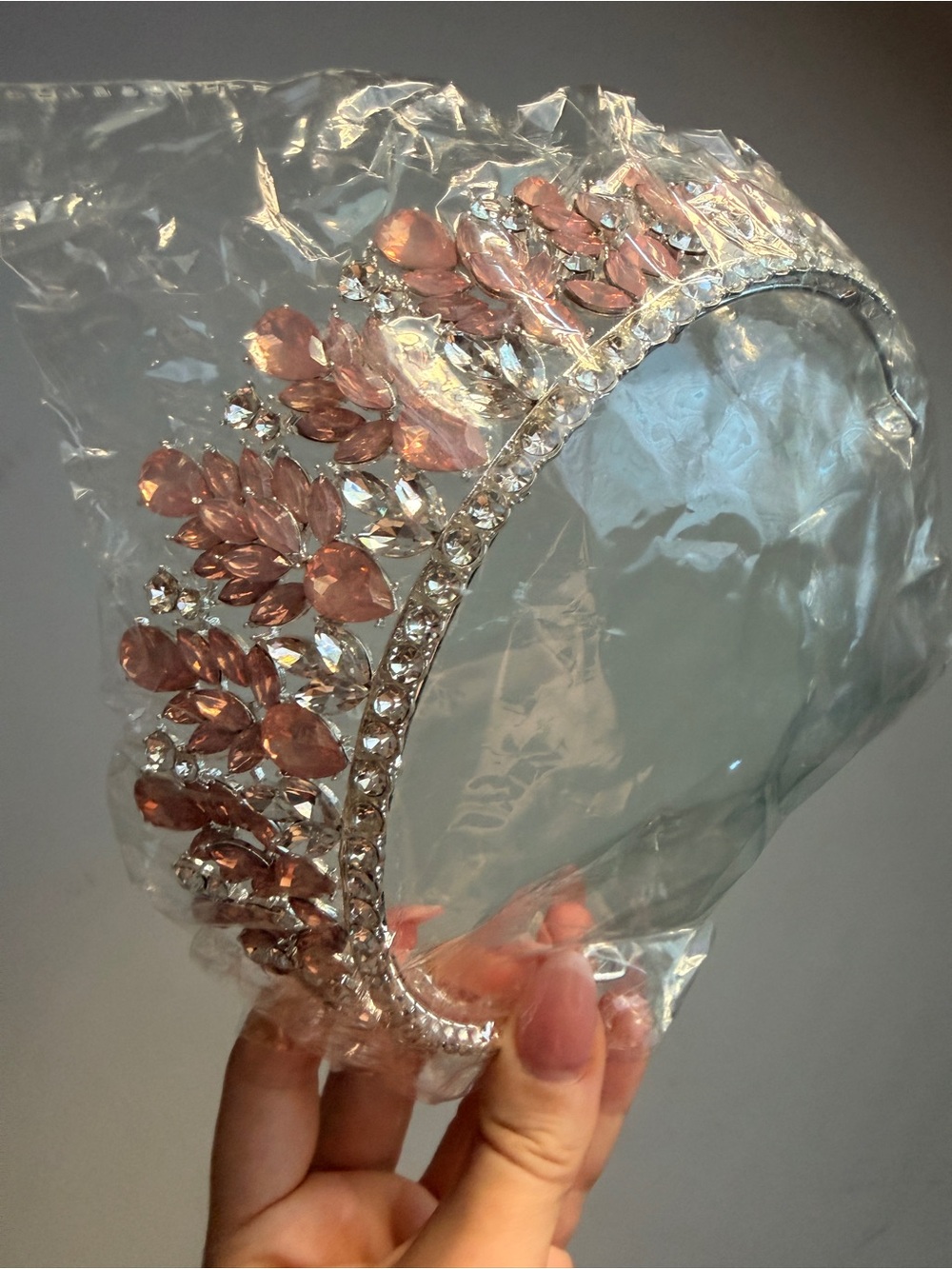 Crystal and Blush Pink Rhinestone Tiara Headband